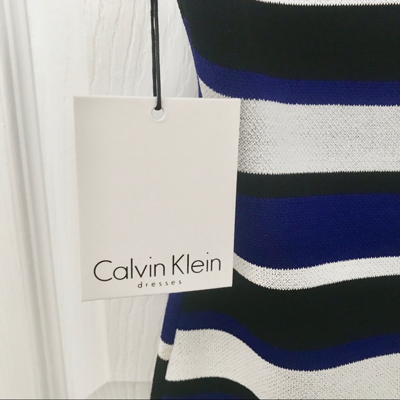Calvin Klein blue, black, white striped dress NWT - Picture 3 of 5